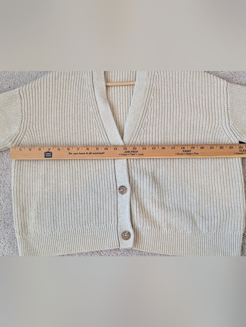 Quince Cream Ribbed V-Neck Button-Front Cardigan - Picture 8 of 9